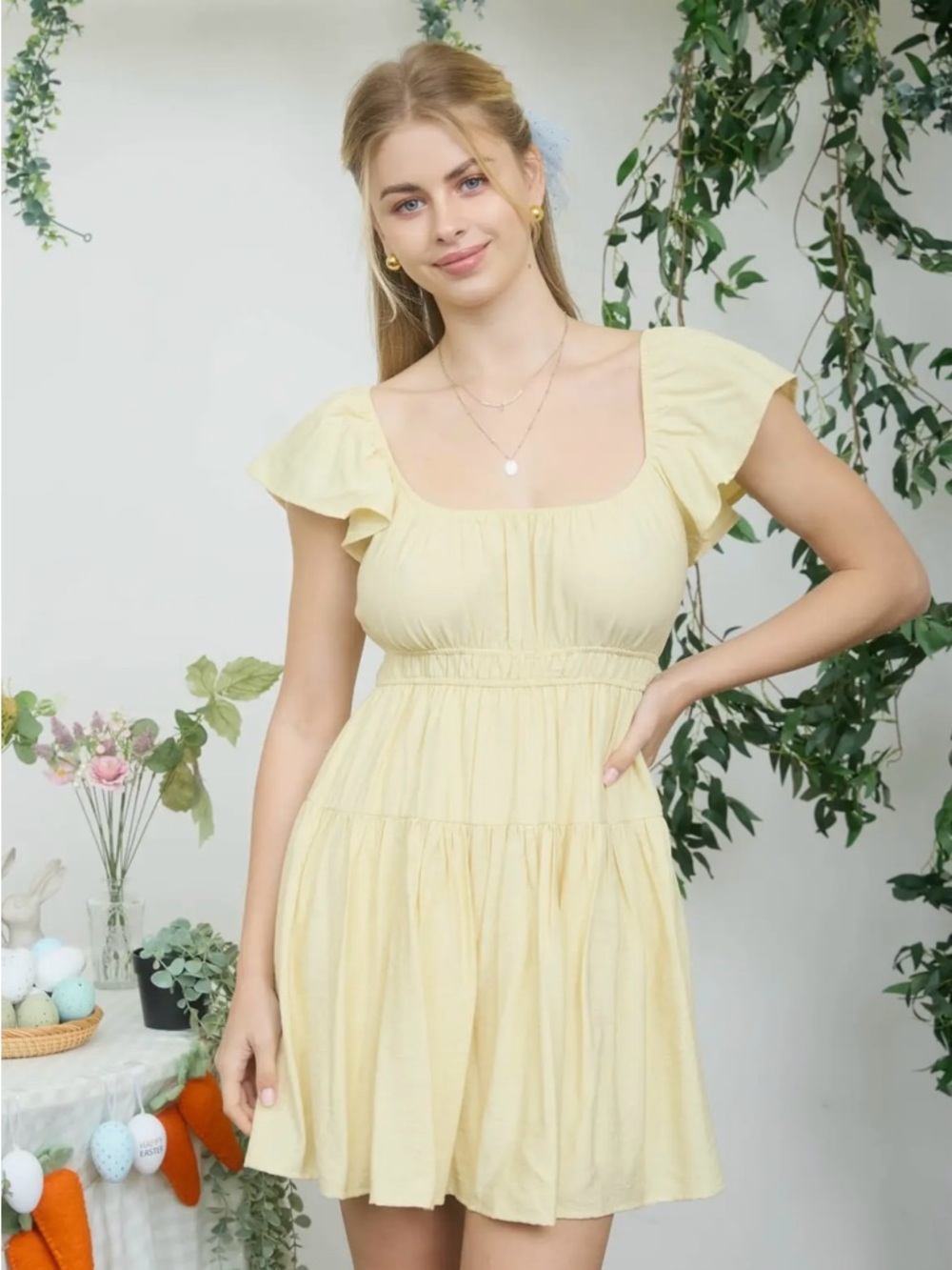 🆕🤍YELLOW FLUTTER DRESS